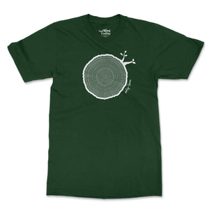 Open image in slideshow, 63rd Birthday Tshirt Countable Tree Rings Forest Green
